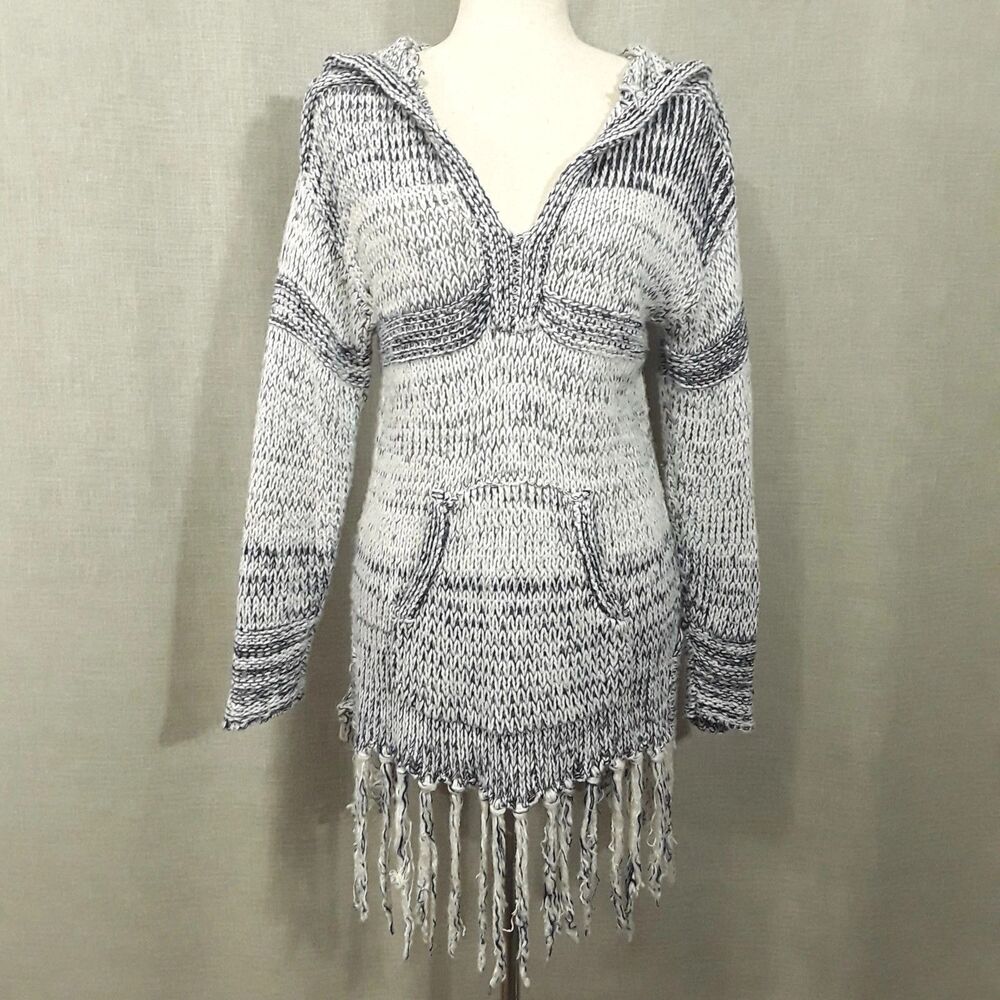 Vintage Havana SZ Medium Knit Pullover Hoodie Sweater Fringed Hippie Boho